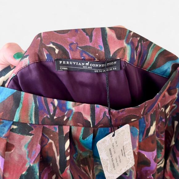 Peruvian Connection Pleated Watercolor Floral Skirt Boho Artsy NWT Size 14 - Picture 4 of 4